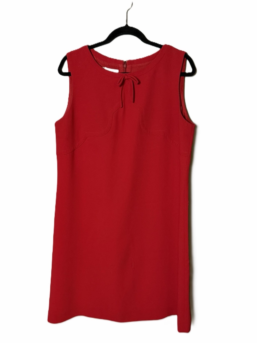 Hobbs London Red Sleeveless Shift Dress with Tie Neck